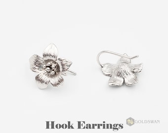 2 pcs / 1 pair large flower hook earrings, supplies for earring making, designer jewelry designs E1606-MR-hook / SMR-hook