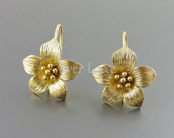 2 pcs / 1 pair Feminine large flower hook earrings, matte gold floral earrings, supplies for earring making E1606-MG-hook / SMG-hook