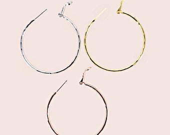 2 pcs / 1 pair 40mm shiny silver textured hoop earrings, earring hoops, ear wires 977-B-40