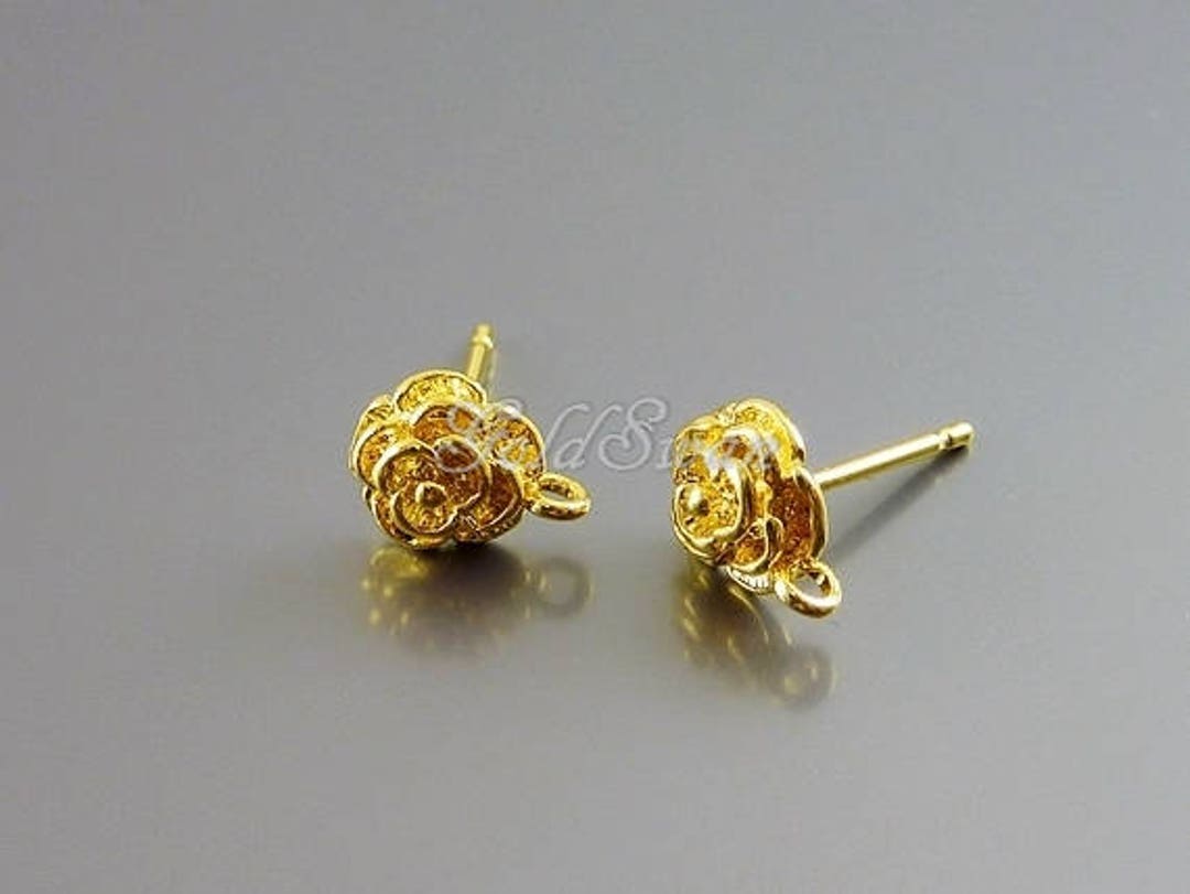 Gold Metal, Purple Gripoix, and Imitation Pearl Camellia Flower Earrings,  2005