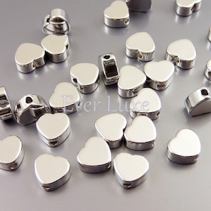 4 SHINY silver 6mm heart beads, love beads, heart spacer beads, beads for charm bracelet, necklaces 1789-BR-6