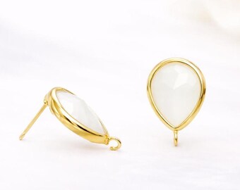 13mm x 10mm White Opal Teardrop pear shape Earrings Glass Gold or Silver Bulk