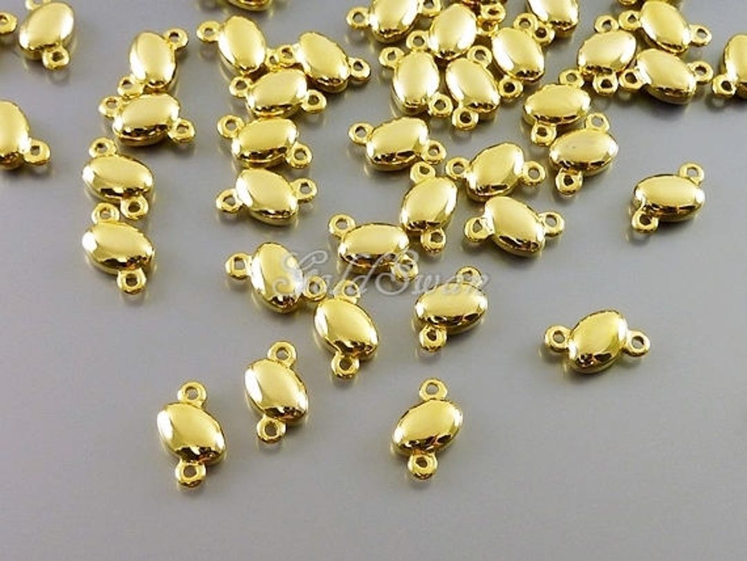 10 Pcs Shiny Gold Tiny Pebble Connectors, Oval Connectors