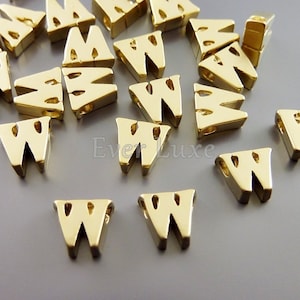 2 Lowercase letter w, matte gold initial beads, initial charms, alphabet beads, personalized jewelry crafts 1947-MG-W