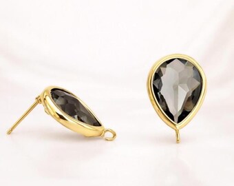 13mm x 10mm Gray Teardrop pear shape Earrings Glass Gold or Silver Bulk