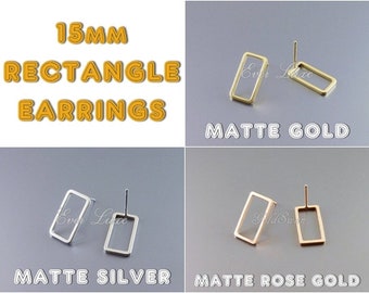choose color and size 4 pcs / 2 pairs 15mm x 8mm or 24mm x 9mm open geometric rectangle shaped stud earrings 1999