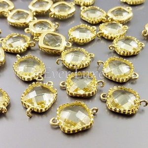 2 lemon yellow faceted square glass connectors, glass beads stones, jewelry / jewellery supplies 5055G-LM image 1