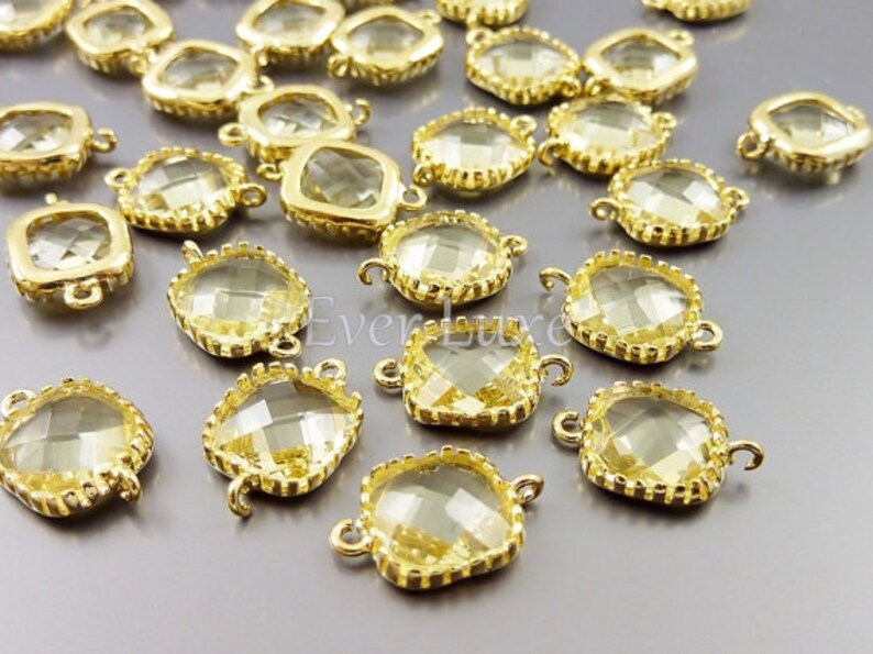 2 lemon yellow faceted square glass connectors, glass beads stones, jewelry / jewellery supplies 5055G-LM image 1