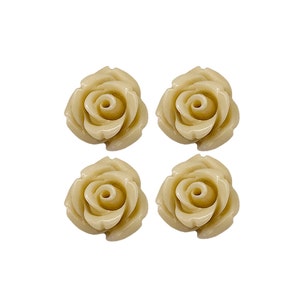 4 pcs 10mm Beige Tan color rose flower cabochons, flower cabs for rings, earrings 5027-BE image 1