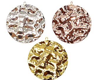 4 pcs Large Size 40mm x40mm Shiny hammered textured Circle Round hammered Charms pendants 2213