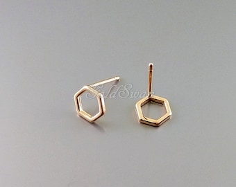 4 pcs / 2 pairs shiny / bright rose gold plated brass earring components, honeycomb, hexagon shape, rose gold earrings 1074-BRG-7