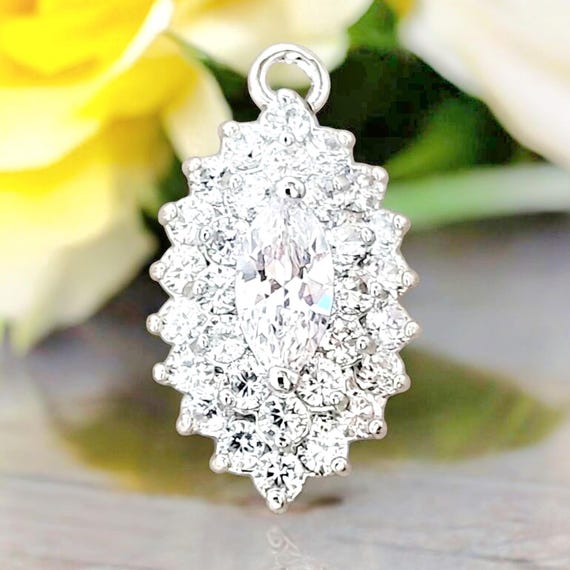 CZ Marquise Pendant: Rhodium Plated Bridal Jewelry Supply (23mm)