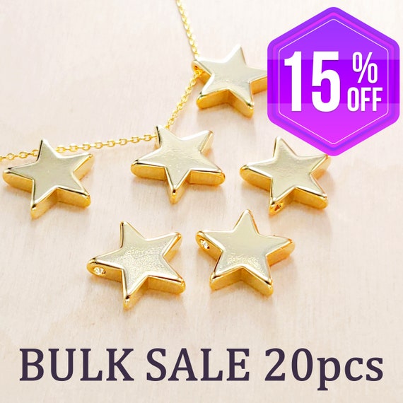 15 Bulk Sale 20pcs Large 13mm SHINY Gold Star Beads Metal Beads