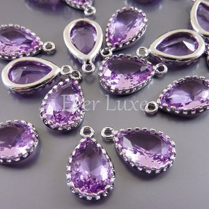 2 lavender purple 12mm faceted teardrop glass charms, glass beads for jewelry making 5049R-LA-12