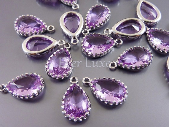 2 Lavender Purple 12mm Faceted Teardrop Glass Charms, Glass