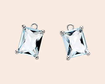 2 pieces Light Aqua beautiful glass rectangle charms, crystal stone pendants P5164R-LAQ