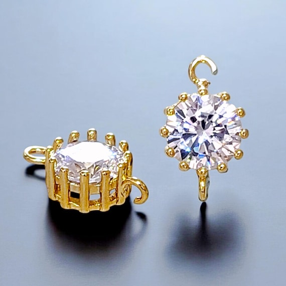 2 Pcs Shiny 14K Gold Round 7mm Zircon CZ Jewelry Connectors 2 Pcs Shiny 14K Gold Round 7mm Zircon CZ Jewelry Connectors