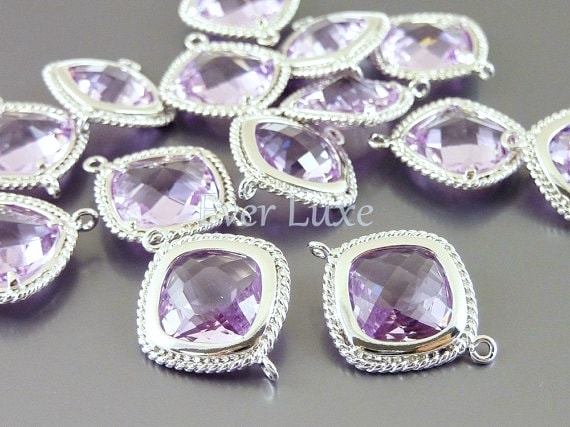 2 Lavender Diamond Shaped Rope Frame Connectors, Glass Beads for