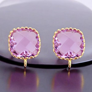 1 pair/2 pcs Lovely lavender purple square glass crystal earrings, featuring light lavender amethyst stones E5155G-LA