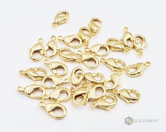 10 pcs Large 12mm gold plated brass lobster claw clasps for jewelry, keychain clasp, necklace clasp, bracelet clasp B002-BG-LG