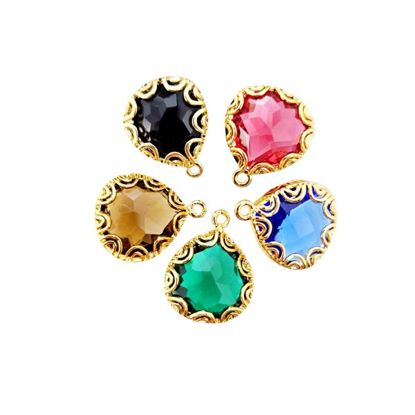 Choose Color 2 pcs fancy beautiful lace rim glass pendant with 16K bright Gold frame double-sided 5045G