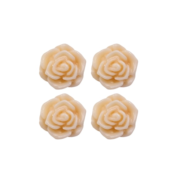 4pcs Creamy Peach / blush color flower blossom cabochons, rose flower cabs, resin cabs, flower ring 5082-CP