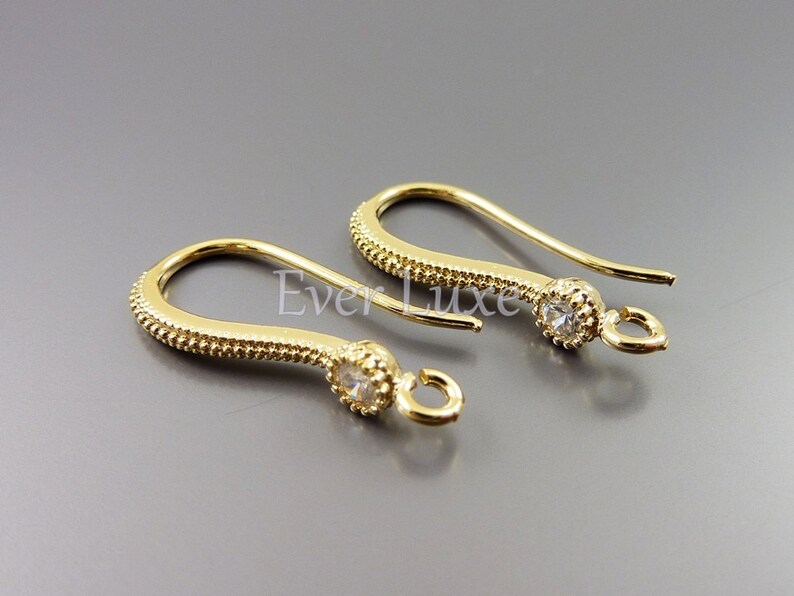 4 pcs / 2 pairs textured hook ear wires with CZ cubic zirconia accent, gold earrings components 1818-BG image 1