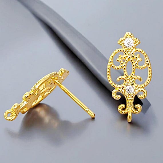 Dochais 4 Paia Orecchini A Bottone Oro - Zirconi 3A, Geometrici, Per Piercing Multipli