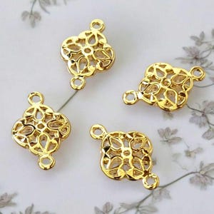 4 shiny gold floral filigree connectors, small filigrees, filigree jewelry / jewellery 1863-BG