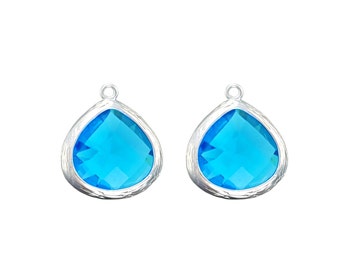 2 Light Capri Blue glass stone in textured silver bezel setting, colorful pendants for jewelry  5058R-LCB