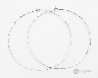 4 pieces / 2 pairs shiny silver 60mm large hammered hoop earrings, hoop earwires, Bohemian hoop earrings 2192-BR-60