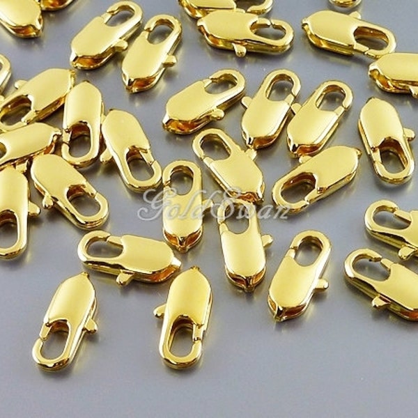 10% SALE 10 high quality gold plated 12mm x 5mm long lobster claw clasps, necklace clasp, jewelry clasp, key chain, holder B123-BG-LG