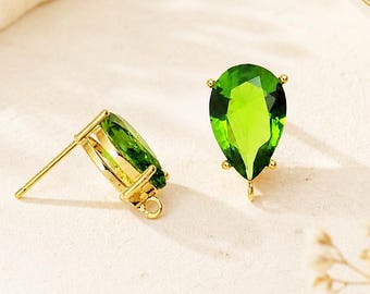 13x8mm Peridot Green Teardrop Glass Earrings Gold or Silver Frame Jewelry Supplies DIY Jewelry