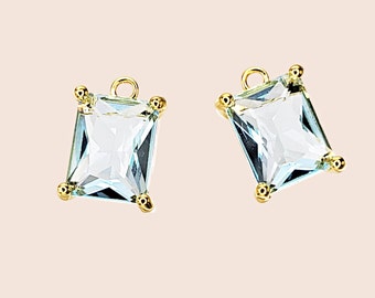 2 pieces Light Aqua beautiful glass rectangle charms, crystal stone pendants P5164G-LAQ