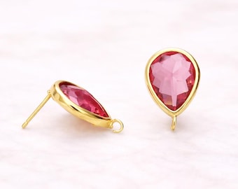 13mm x 10mm Light Blush Ruby Teardrop pear shape Earrings Glass Gold or Silver Bulk