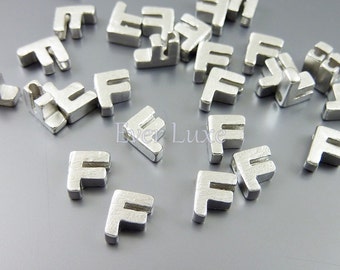 4 Initial F, petite satin silver alphabet beads, initial necklaces, personalized jewelry, charms 1891-SR-F