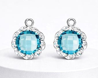 10mm Large Aquamarine Glass Pendant Round Charm Gold Rhodium BULK
