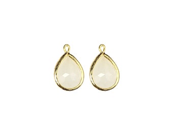 2 white opal glass with gold bezel pendants with white opal glass stones / jewellery designs 5073G-WO