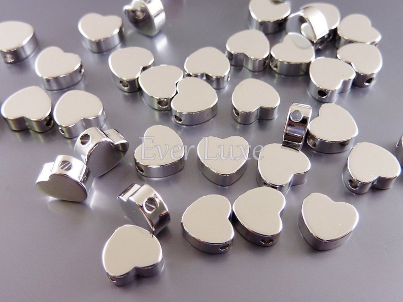 4 SHINY silver 7mm heart beads, love beads, heart spacers, beads for charm bracelets, necklaces 1840-BR-7 