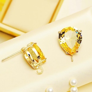 Gold Teardrop Topaz Glass Stone Earring Settings Brass Topaz Teardrop Bezel Setting DIY Jewelry Findings E5067-TO