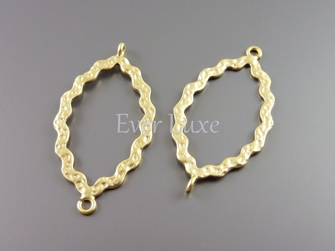 2 Abstract Wavy Marquise Jewelry Connectors, Matte Gold Jewelry
