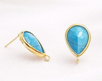 13mm x 10mm Blue Turquoise Teardrop pear shape Earrings Glass Gold or Silver Bulk