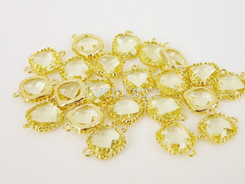 2 lemon yellow faceted square glass connectors, glass beads stones, jewelry / jewellery supplies 5055G-LM image 4