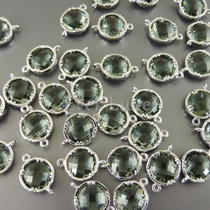 15% SALE 2 gray 10mm faceted round glass connectors, bridal / wedding jewelry supplies, findings 5014R-GR-10