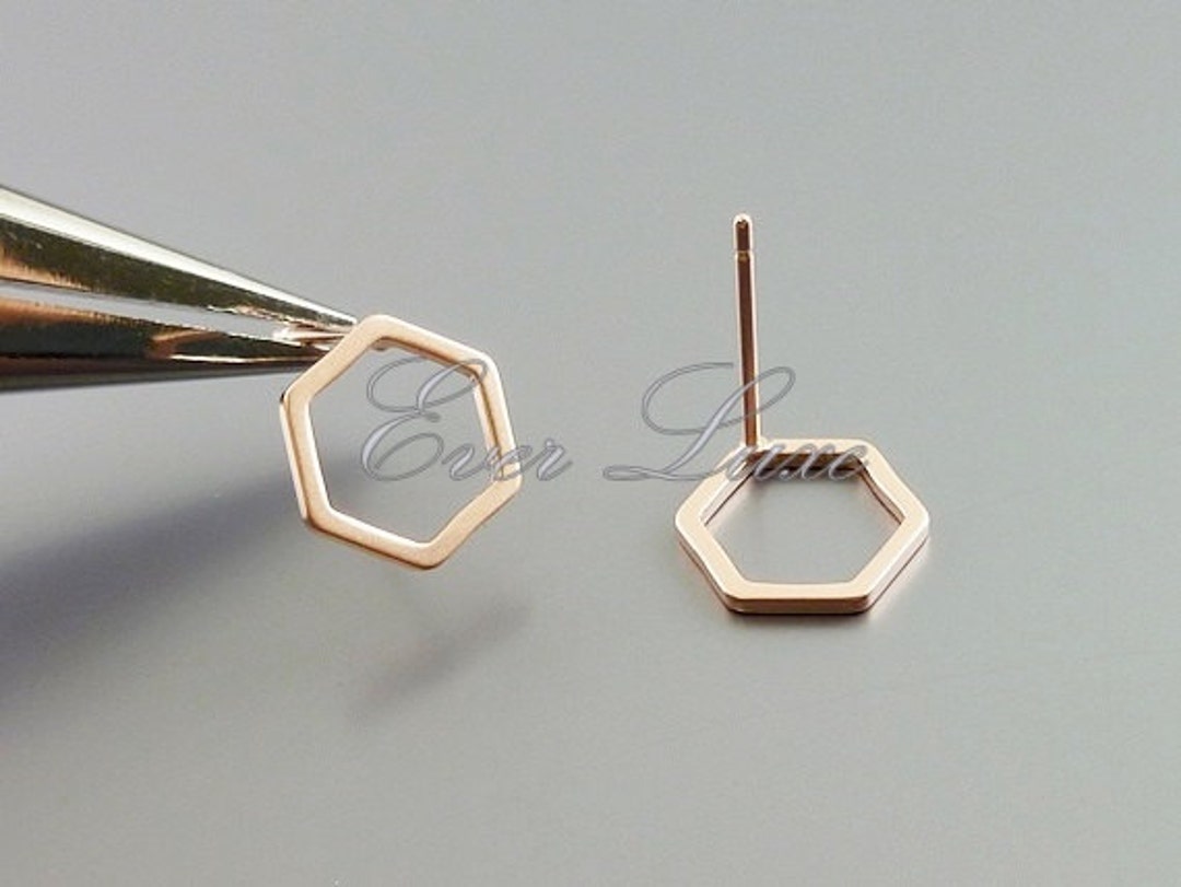 4 Stk / 2 Paar matt rose gold 10mm Wabe / Hexagon Form Ohrstecker ...