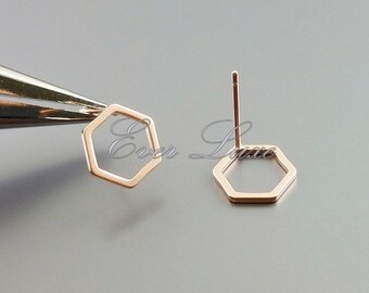 4 pcs / 2 pairs matte rose gold 10mm honeycomb / hexagon shape stud earrings, earrings, earring making, jewelry 1074-MRG-10