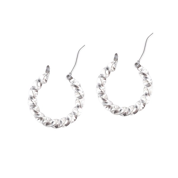 1 pair (2 pcs) Bright Rhodium Twisted Simple metal basic hoop earrings supply, add charms, tessels 1578-BR