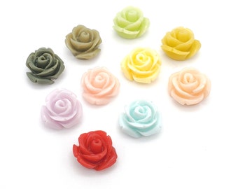 10mm 10 different color mixed rose flower cabochons flower cabs with flat backs for rings, earrings 5027-MU