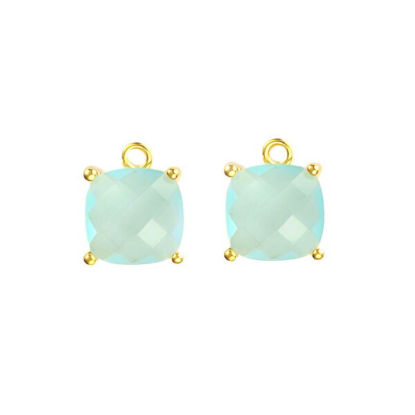 2 Stück 6mm Pale Sea Blue Glas einfache elegante quadratische Glasanhänger mit 18k hellem Goldrahmen 5109G-PSB