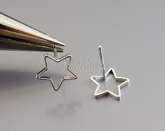 Choose Color & Finish 4 pcs / 2 pairs 10mm small star earrings, gold, silver, or rose gold open star earrings, star studs 1073